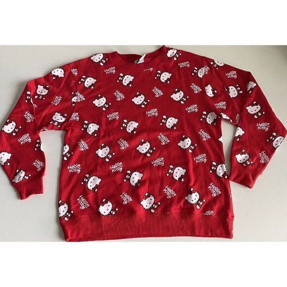 Hello Kitty Tops - Hello Kitty All Over Red Crewneck Sweatshirt Women’s Sz L NEW No Tags Bioworld
